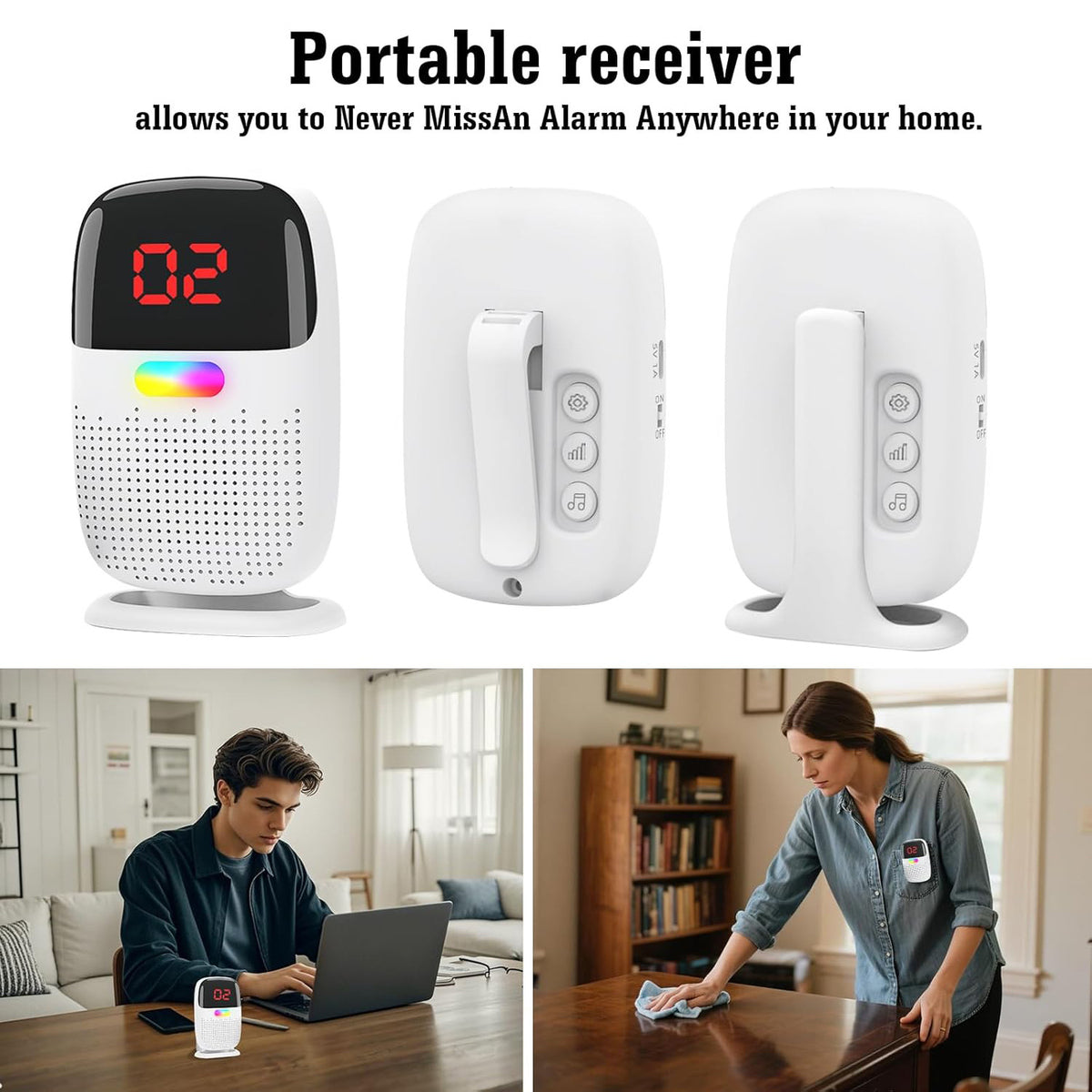 Wireless Doorbell with Flashing Light Vibration and 58 Ring Tones