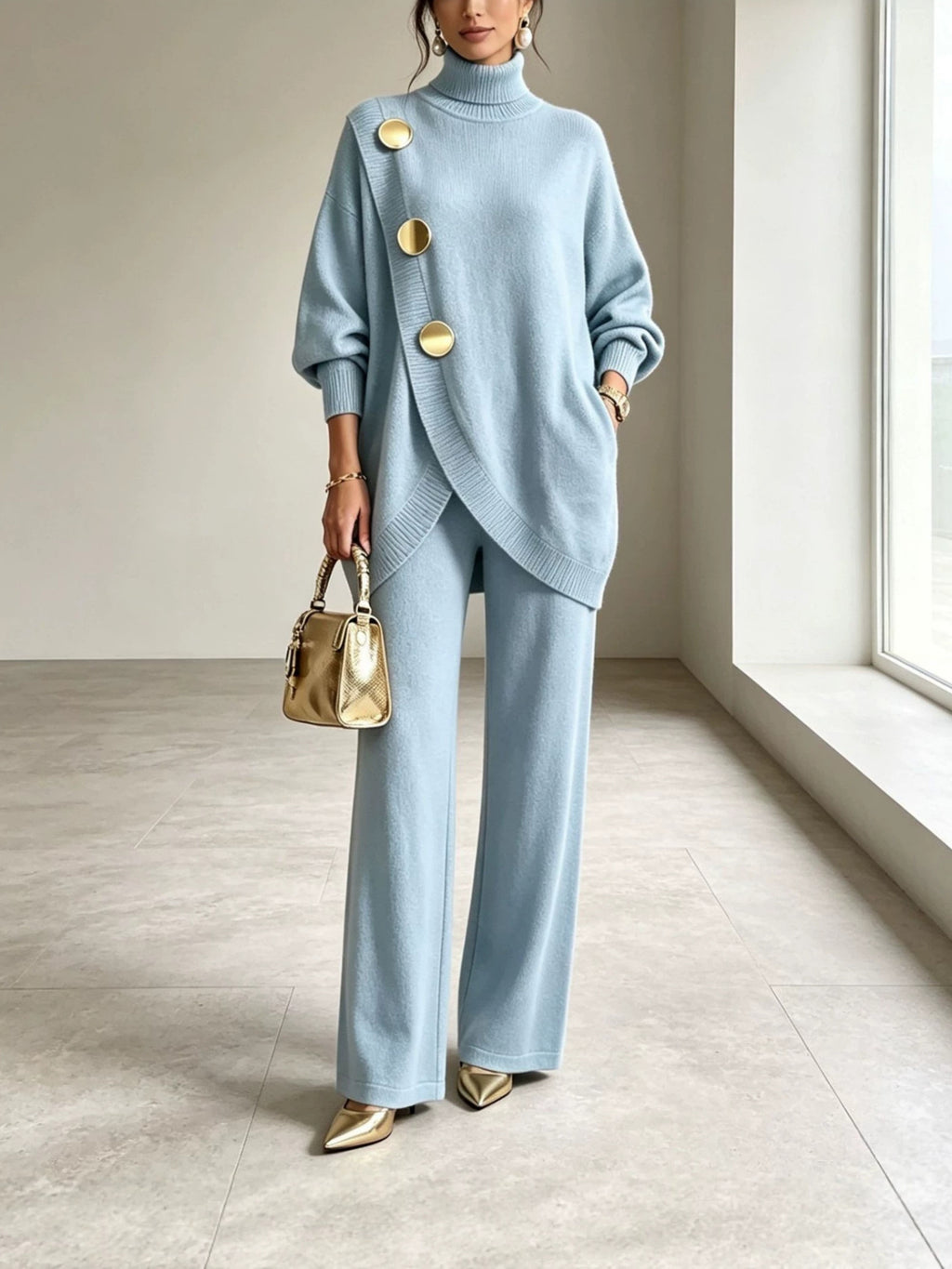 Womens High Neck Knit Two Piece Set