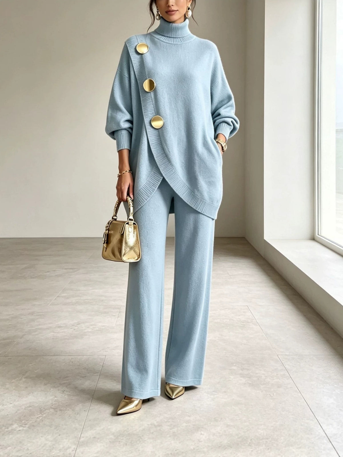 Womens High Neck Knit Two Piece Set