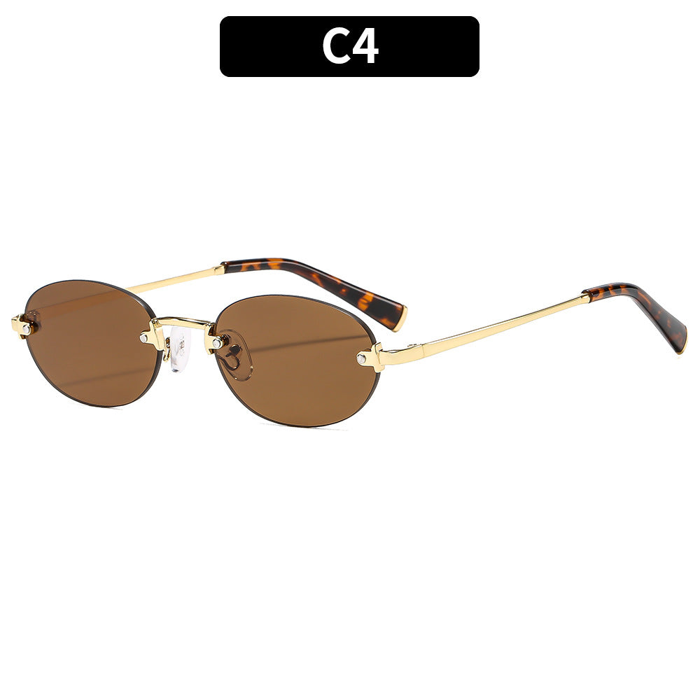 Fashion Oval Frameless Sunglasses UV400 Protection
