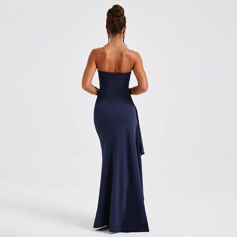 Womens Tube Top Backless Split Long Dress
