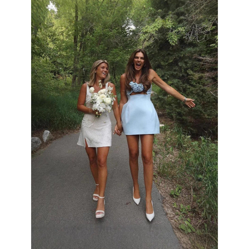 Pure Desire Sleeveless Dress with 3D Floral Decoration for Women