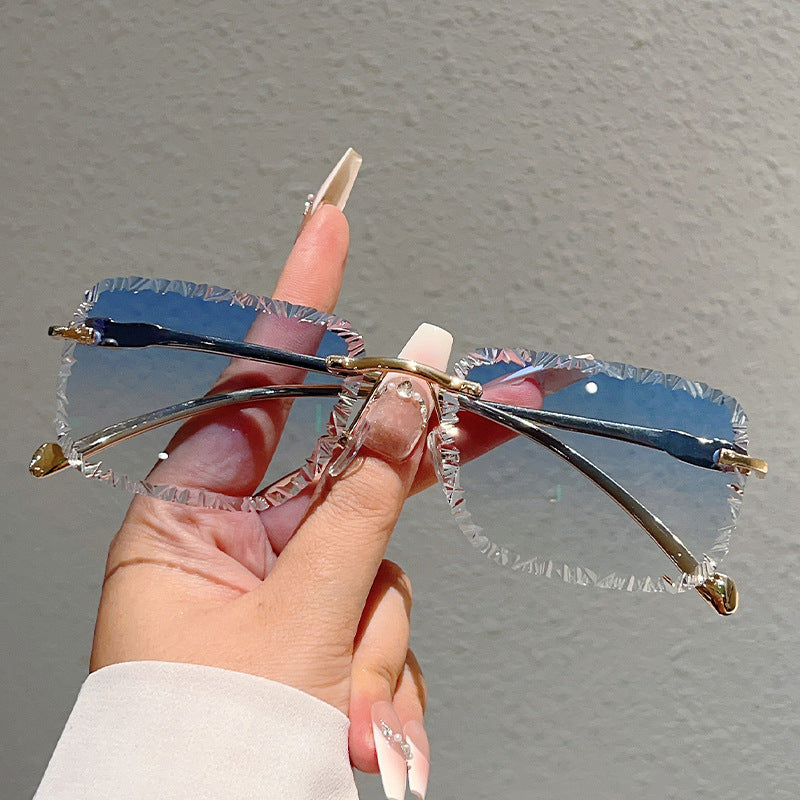Personalized Broken Shape Lens Rimless Square Frame Sunglasses