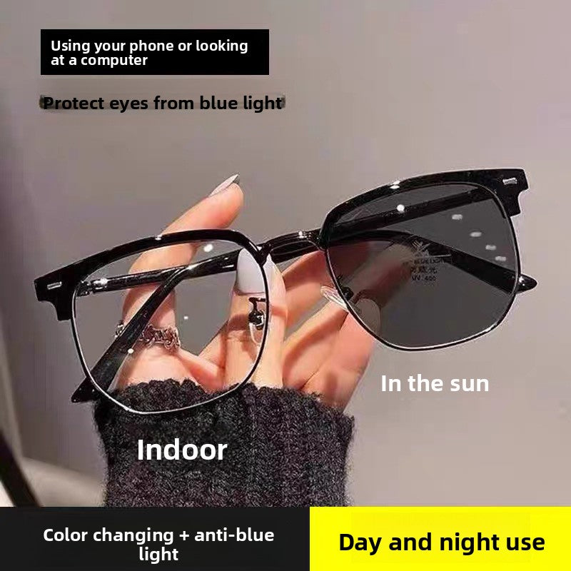 Photochromic Half-Frame Glasses with Anti-Blue Light