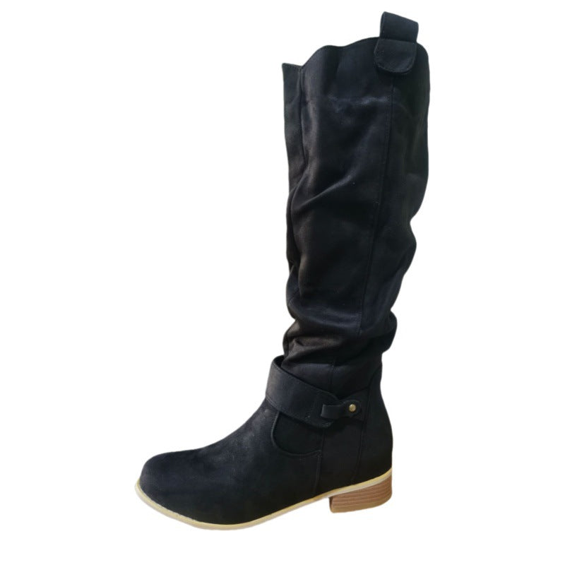 Low Heel Side Zipper Suede Boots