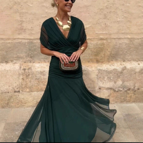 Women's Off-Shoulder Chiffon Dress with Lining Swing Dress
