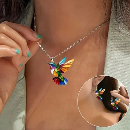 Colorful Bird Acrylic Necklace and Earrings Set