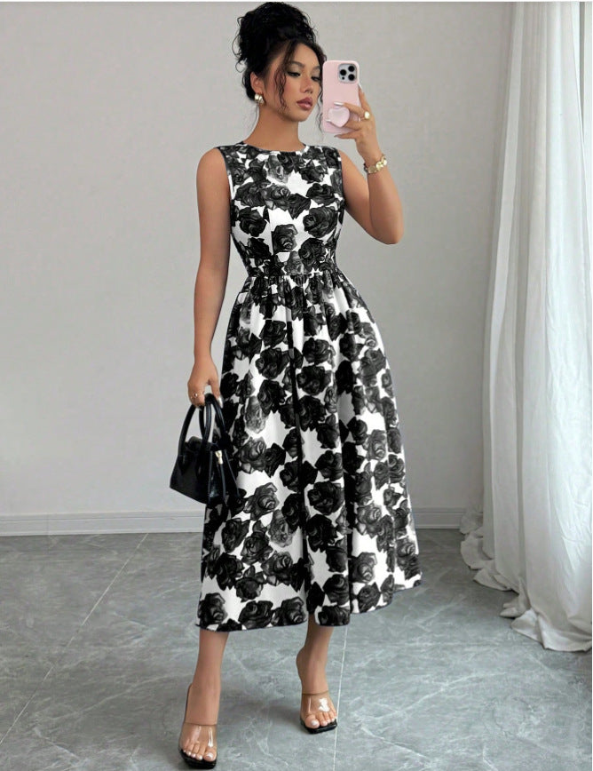 Floral Print Sleeveless A-Line Dress