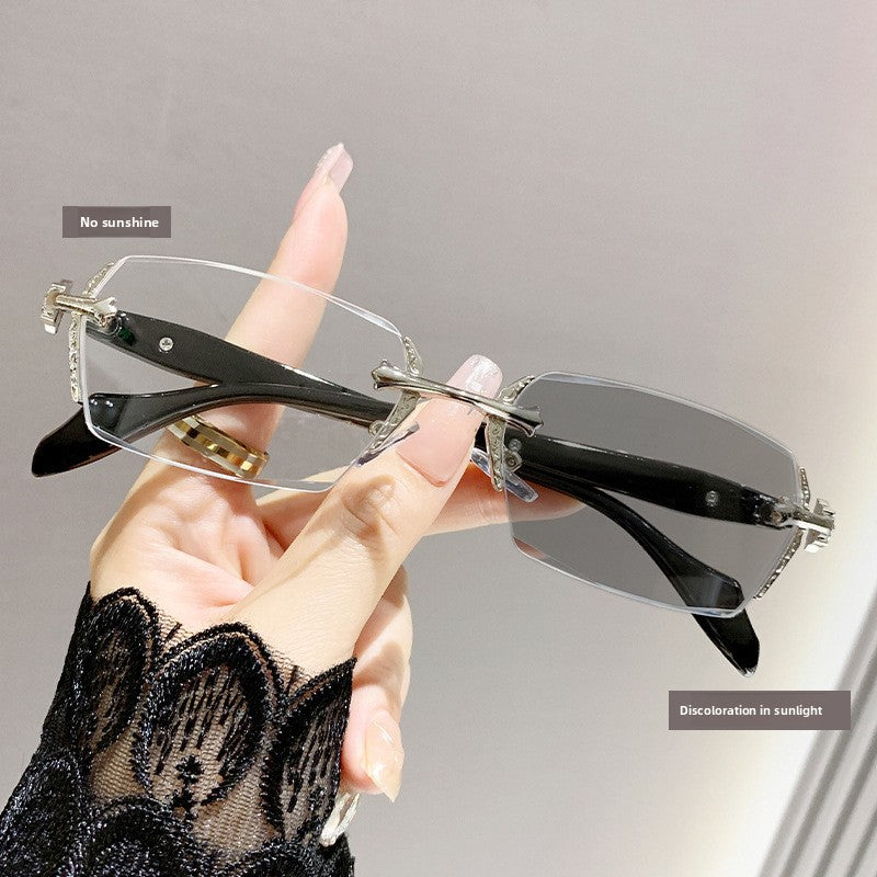 Photochromic Anti-Blue Light Glasses Rimless Metal Frame