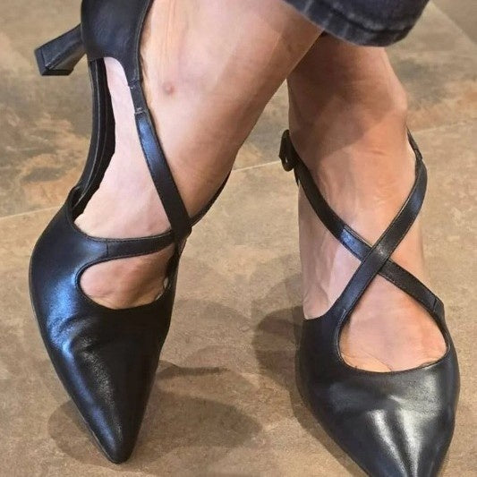 Pointed Toe Hollow Buckle Heeled Sandals