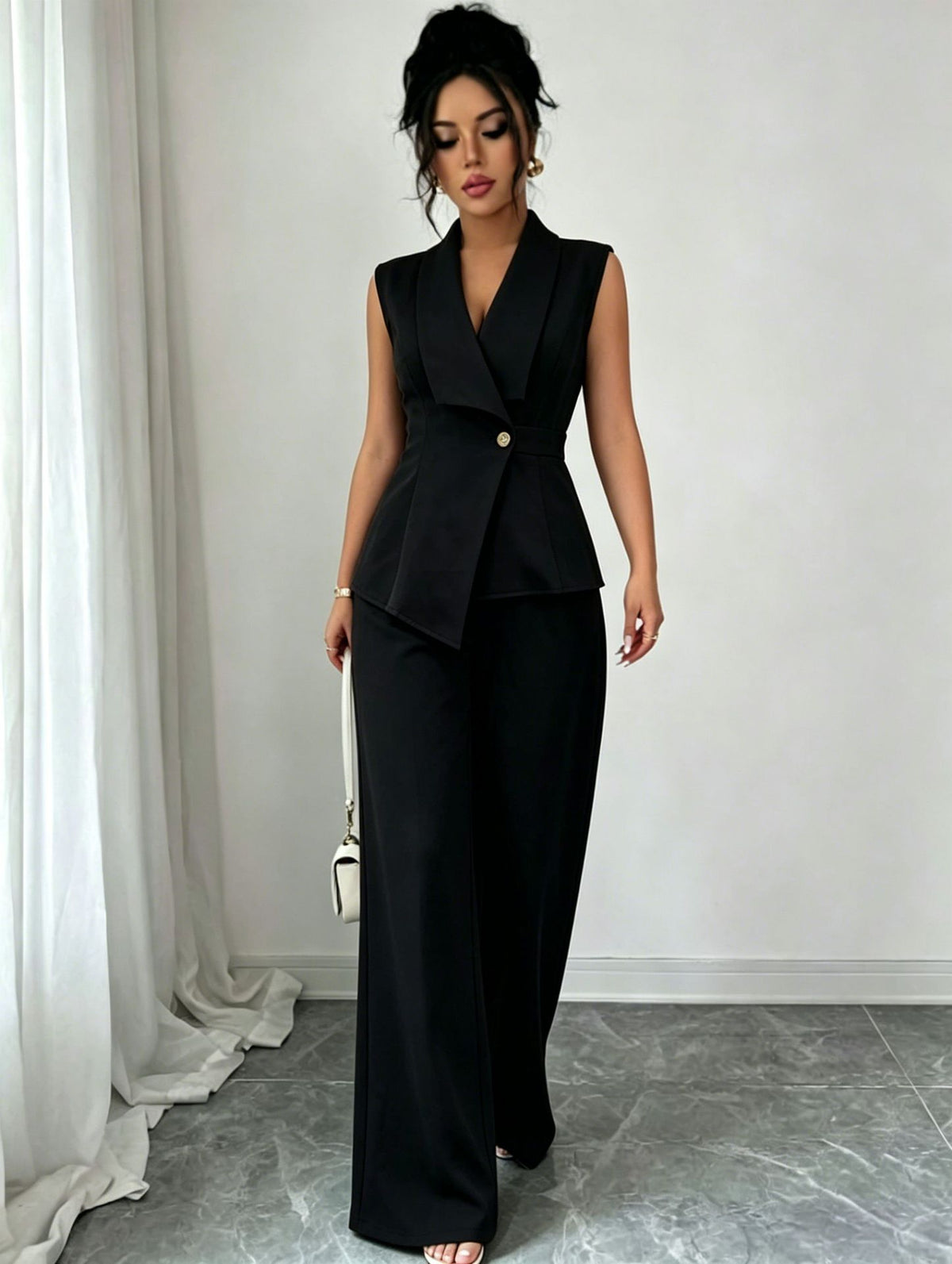 Women's Solid Vest and Straight Pants Set