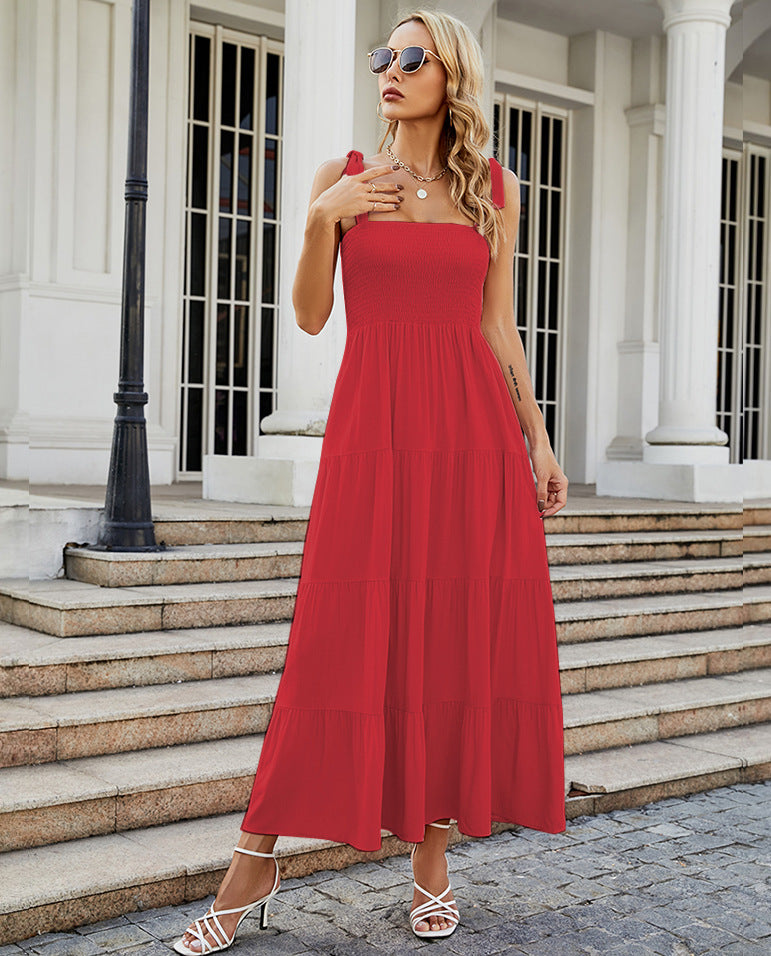Floral Print Suspender Long Dress