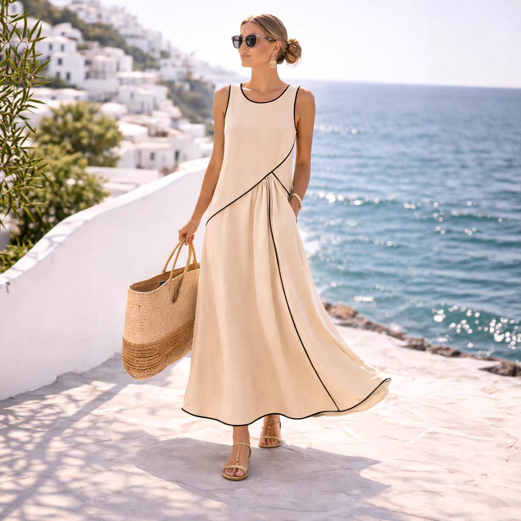 Contrast Hem A-Line Sleeveless Long Dress