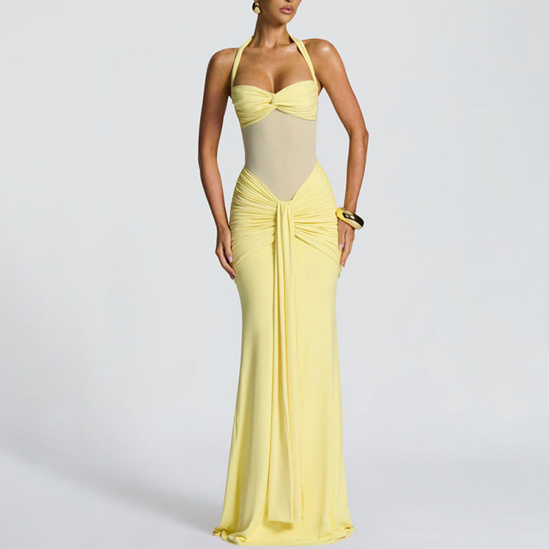 Elegant Pleated Backless Long Dress