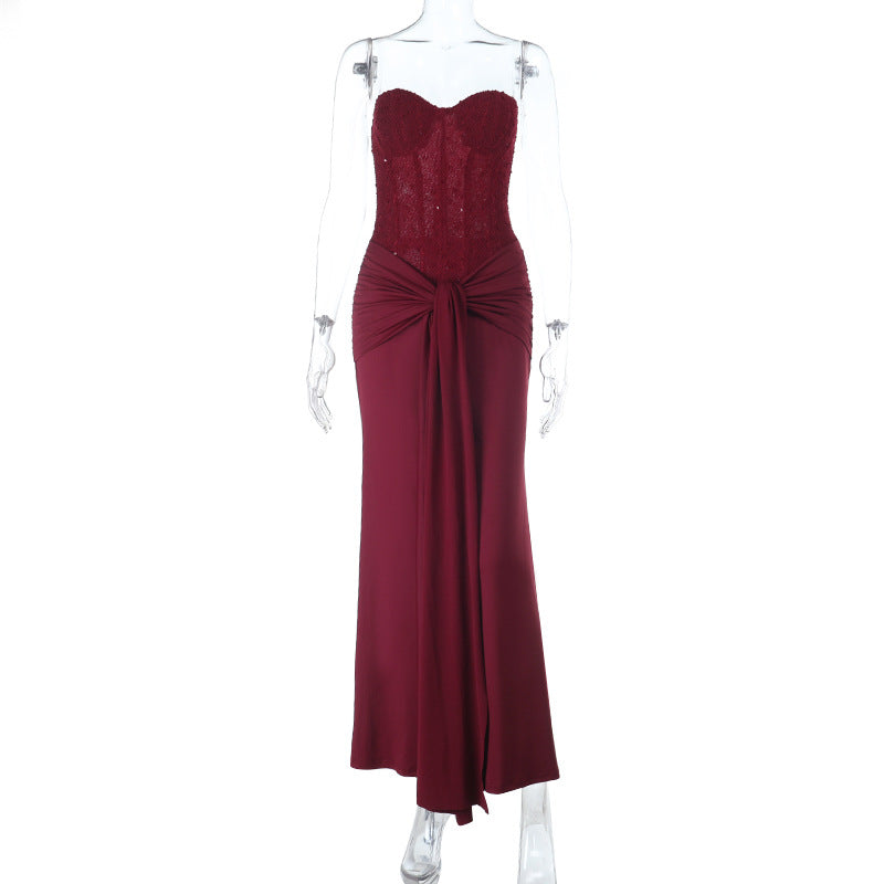 Elegant Ribbon Tube Top Evening Dress