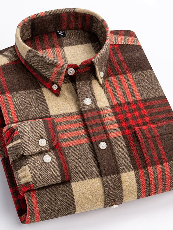 Mens Brushed Plaid Long Sleeve Shirt