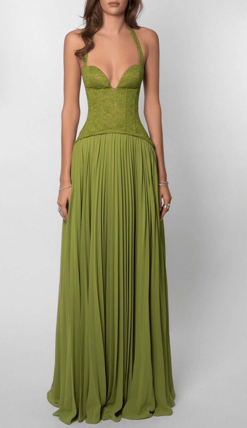 Halter Neck Pleated Backless Dress
