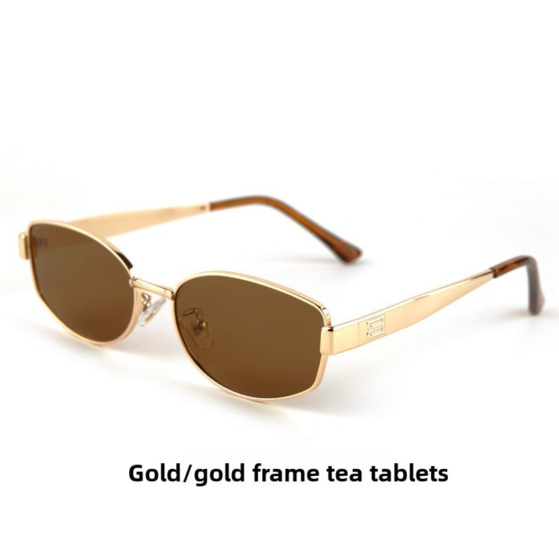 Oval Cat-Eye Metal Frame Sunglasses
