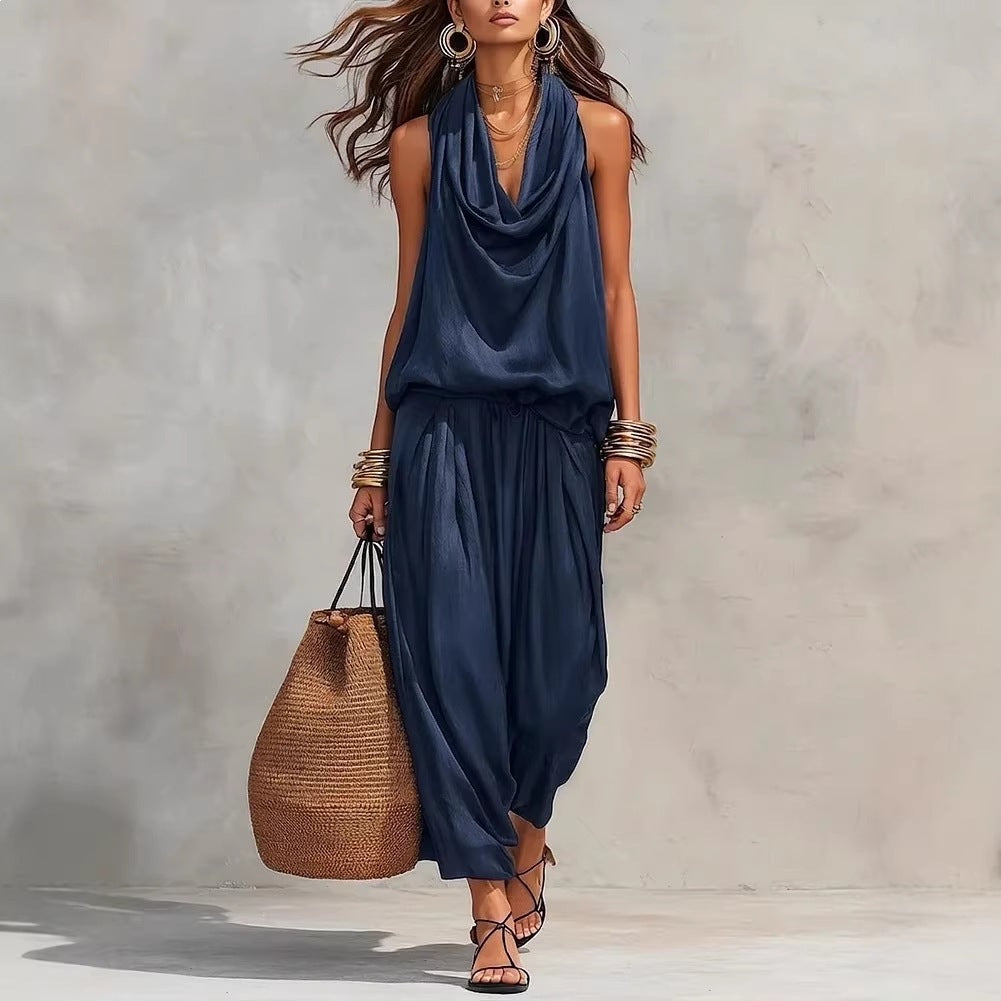 Womens Sleeveless Wide-Leg Jumpsuit