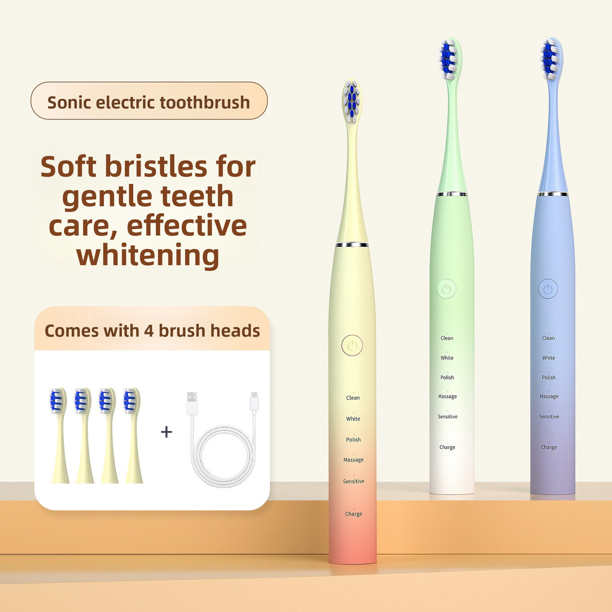 Ultrasonic Electric Toothbrush 5 Modes USB-C Rechargeable Soft-Bristled with Magnetic Levitation Motor