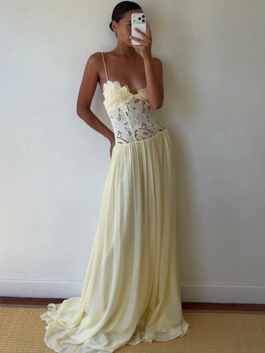 Floral Lace Strappy Long Dress