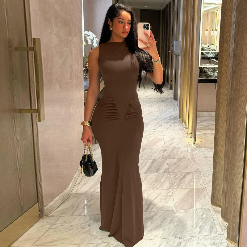 Womens Slim Fit Pleated Dress