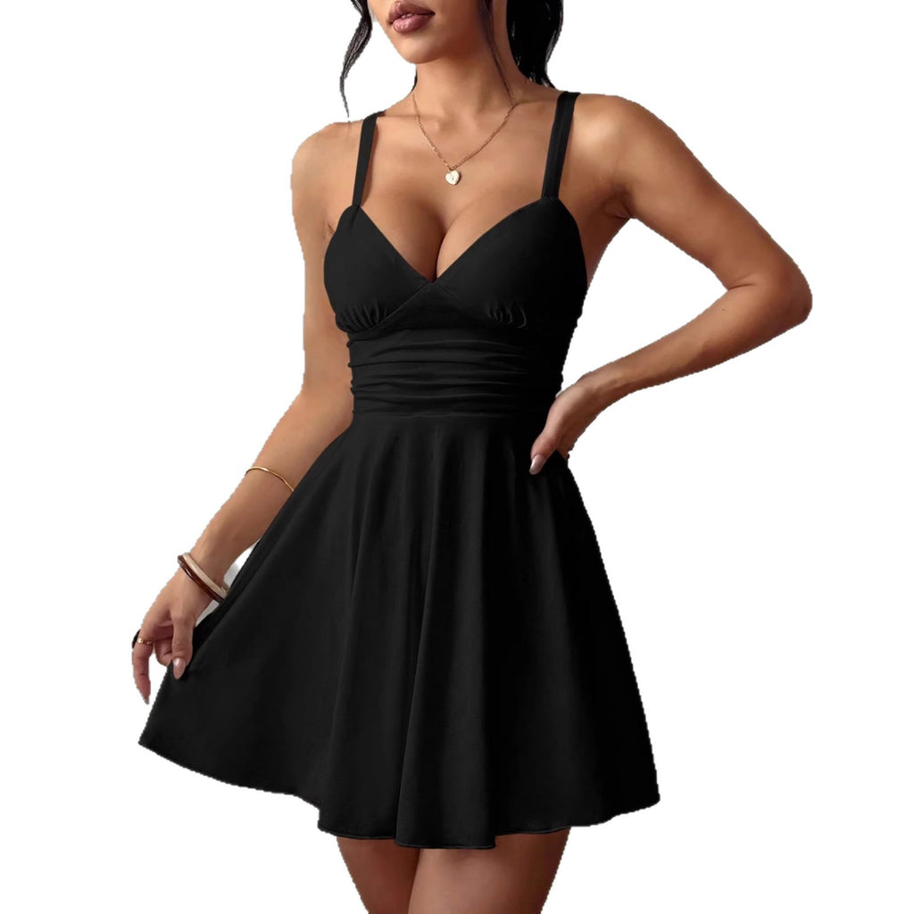 Spaghetti Strap V-Neck Dress Slim Fit Simple Style with a High-End Feel