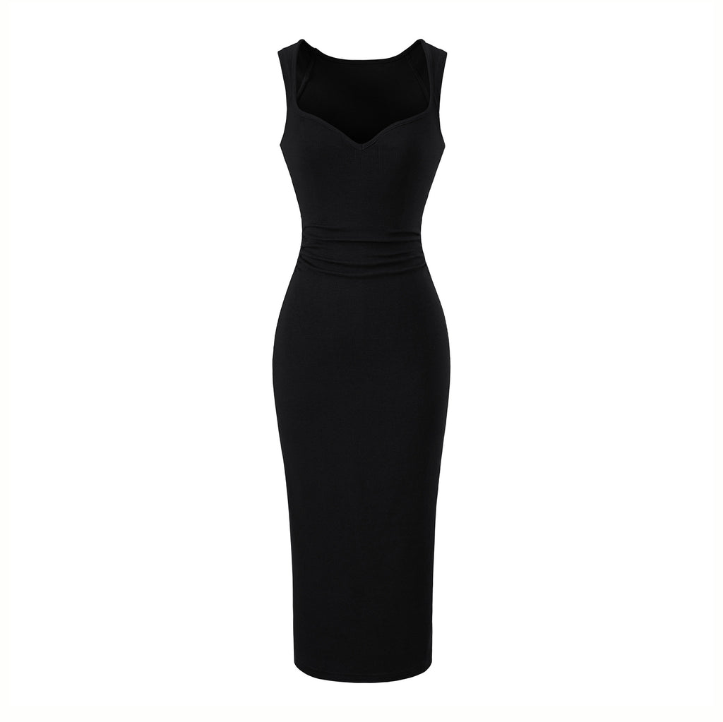 V-neck pleated dress with wide straps
