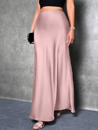 Simple, faux-silk long dress for women