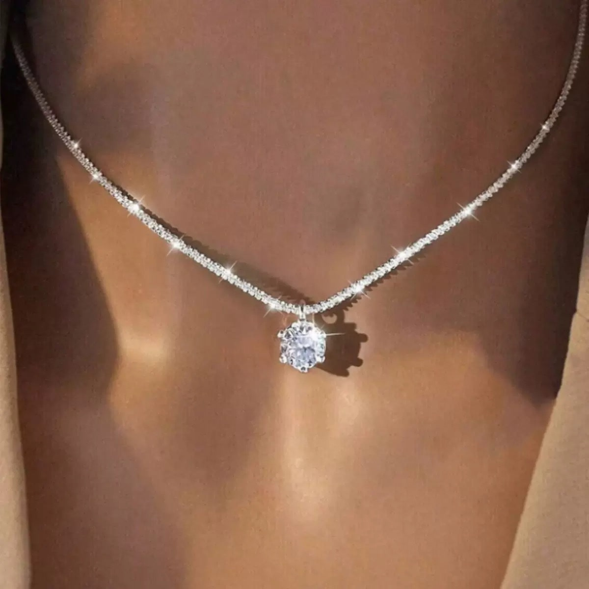 Elegant Zircon Full Diamond Necklace Clavicle Chain