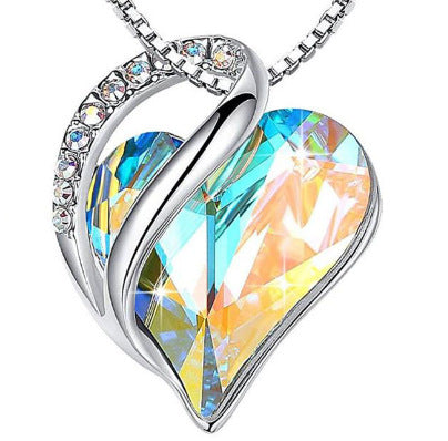 Women's Heart-Shaped Multi-Layered Geometric Pendant Necklace with Synthetic Birthstone