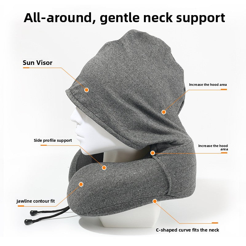 U-Shaped Hooded Travel Pillow with Memory Foam