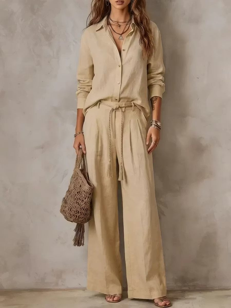Womens Sleeveless Shirt and Wide-Leg Pants Set