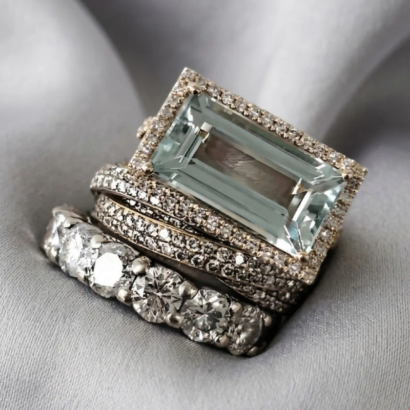 Women's Copper Zirconite Geometric Three-Piece Ring Set Luxury Electroplated Fashion Jewelry