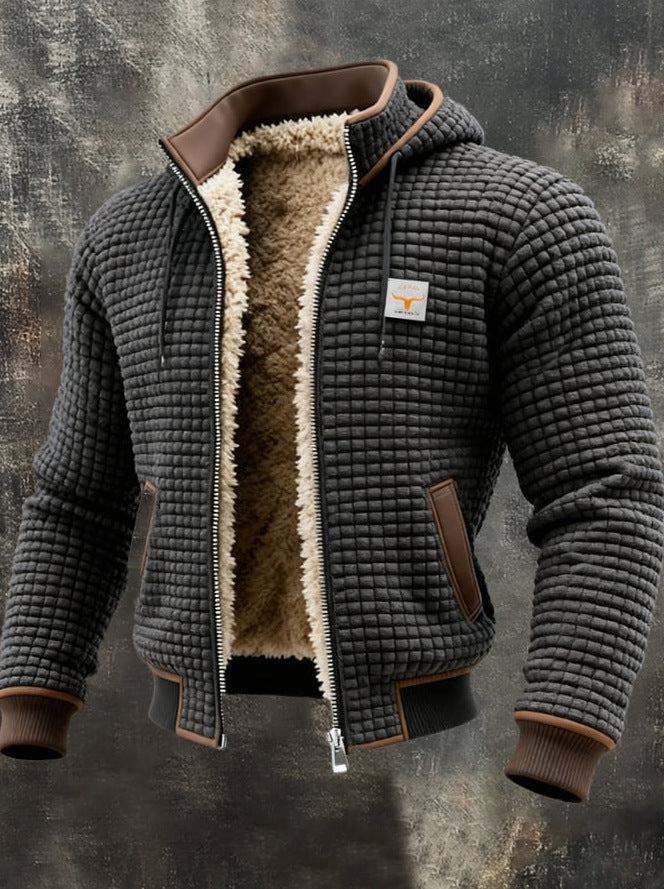 Men's Fleece Lined Hooded Zip Up Jacket Windproof Warm Winter Coat