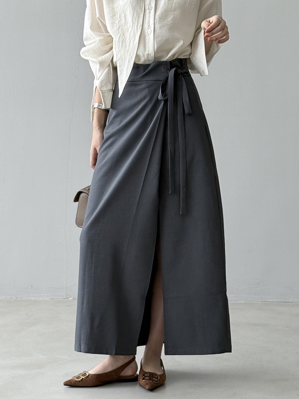 Women's Side Tie High Waist A-Line Midi Skirt