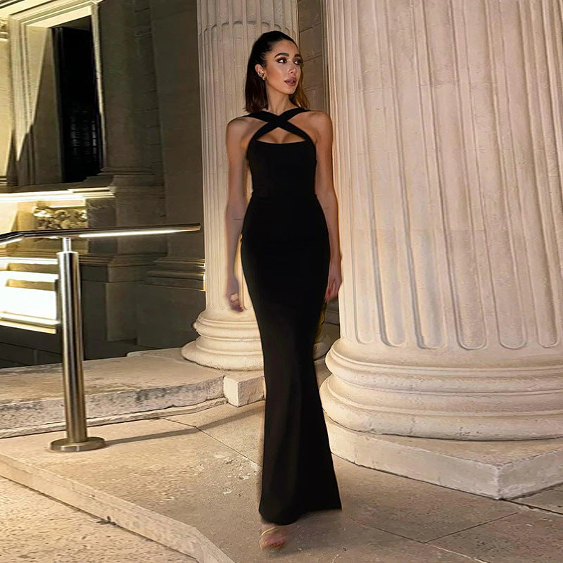 Cross Halterneck Long Dress
