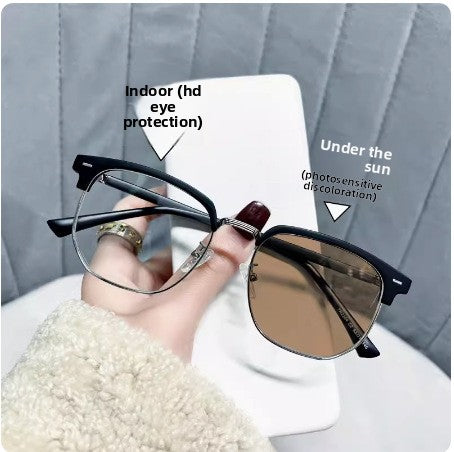 Retro Half-Frame Glasses with Anti-Blue Light Lenses
