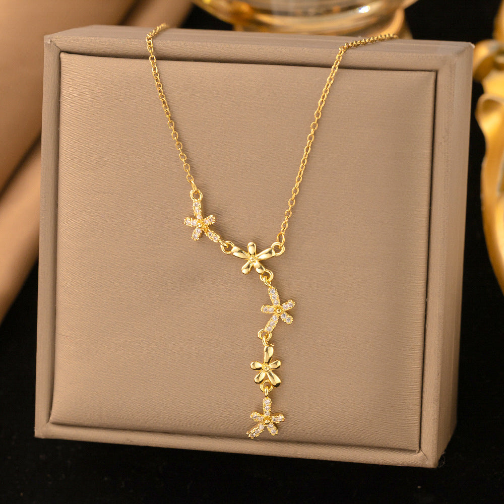 Dazzling Star and Floral Titanium Steel Necklace