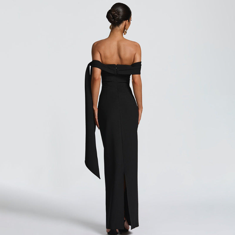 Sexy Tube Top Dress Slim Solid Color Ribbon Exposed Backpack Hip Women's Long Skirt