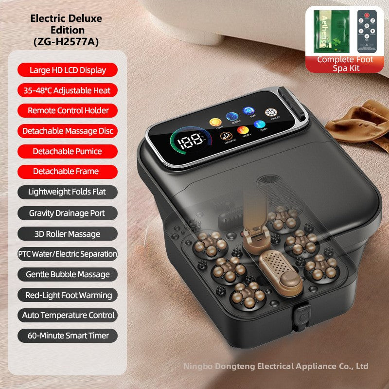 Foldable Electric Foot Spa with Digital Display Massage Heating Bubble Remote Control