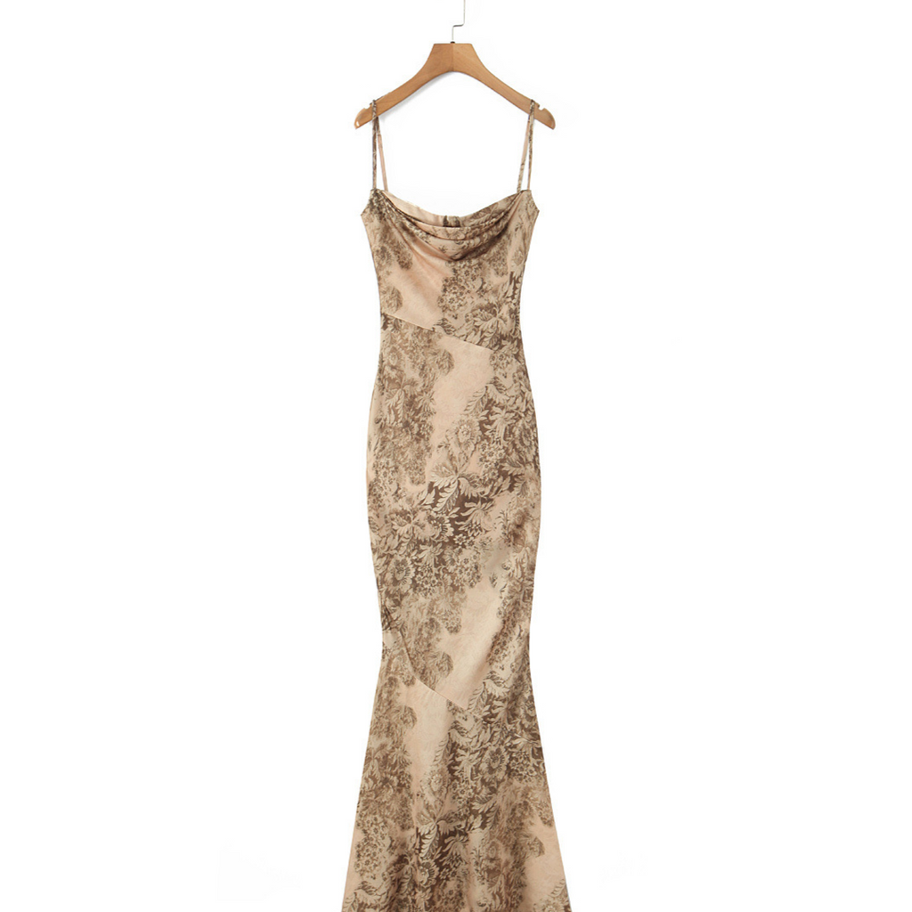 Floral Print Chiffon Mermaid Evening Gown