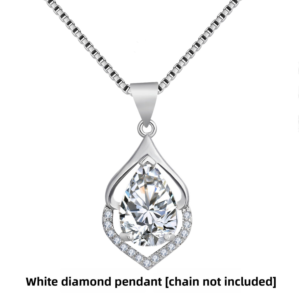 Drop-Shaped Imitation Silver Crystal Pendant Necklace