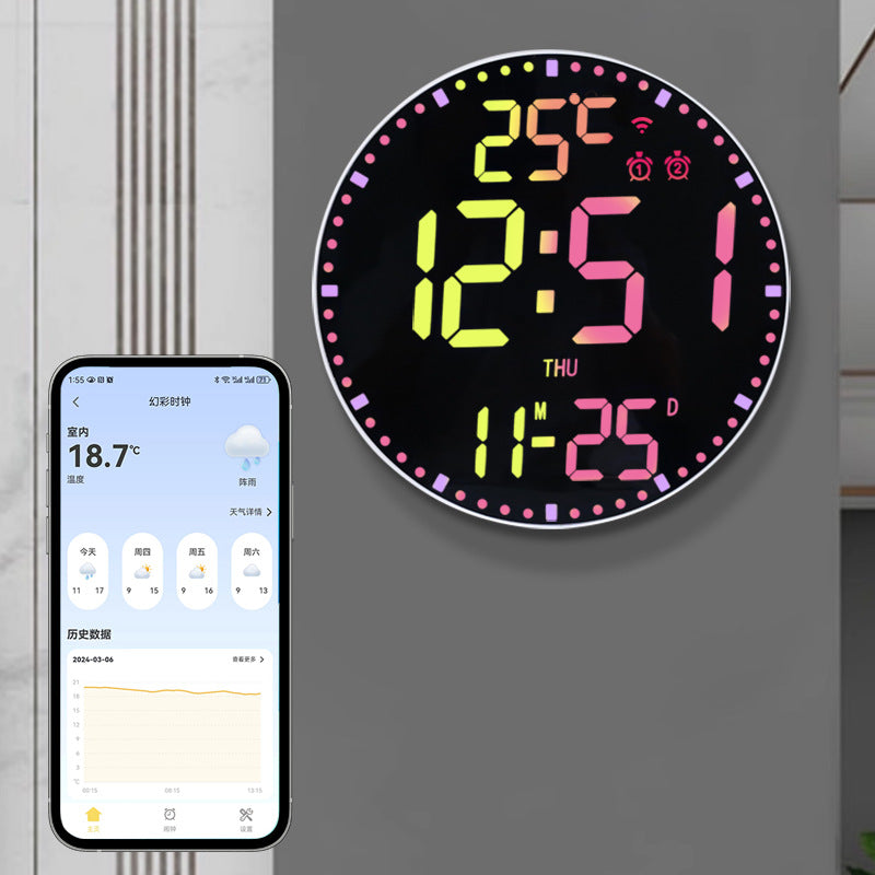 RGB WiFi Wall Clock Digital Perpetual Calendar LED Alarm Clock App Control