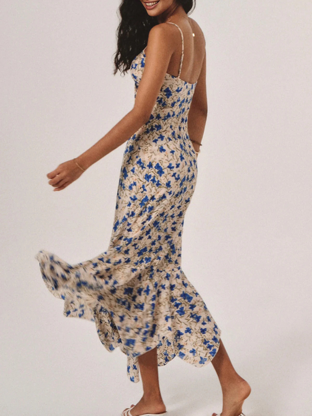 Floral Print Elastic Polyester Dress