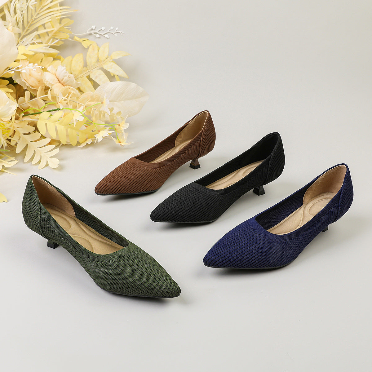 Womens Knitted Stiletto Pointed Toe Heels