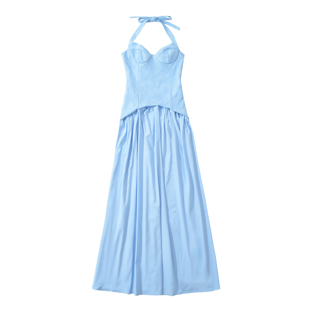 French-Style Halter Neck Lace Spliced Long Dress with Slit