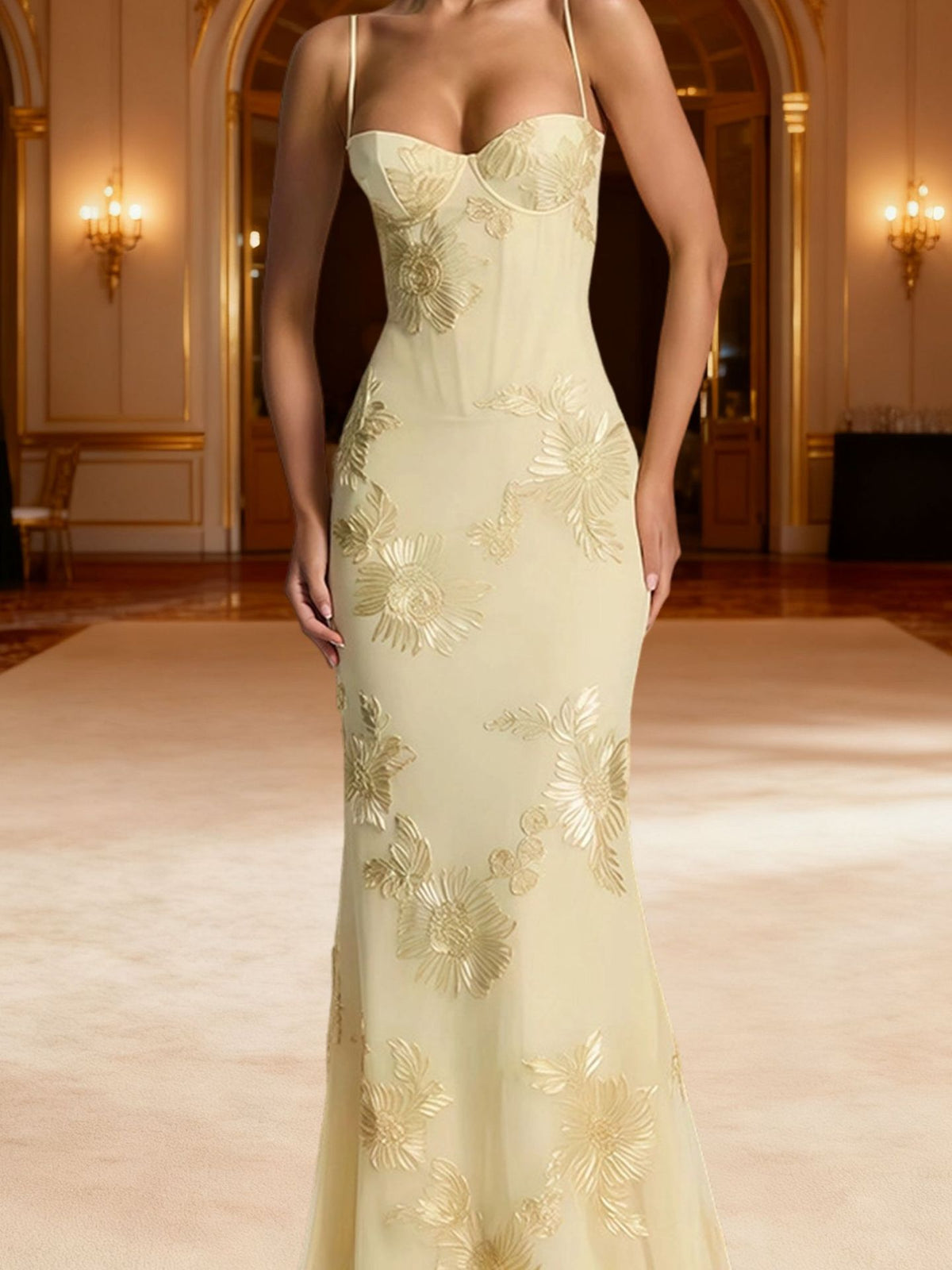 Embroidered Backless Evening Dress