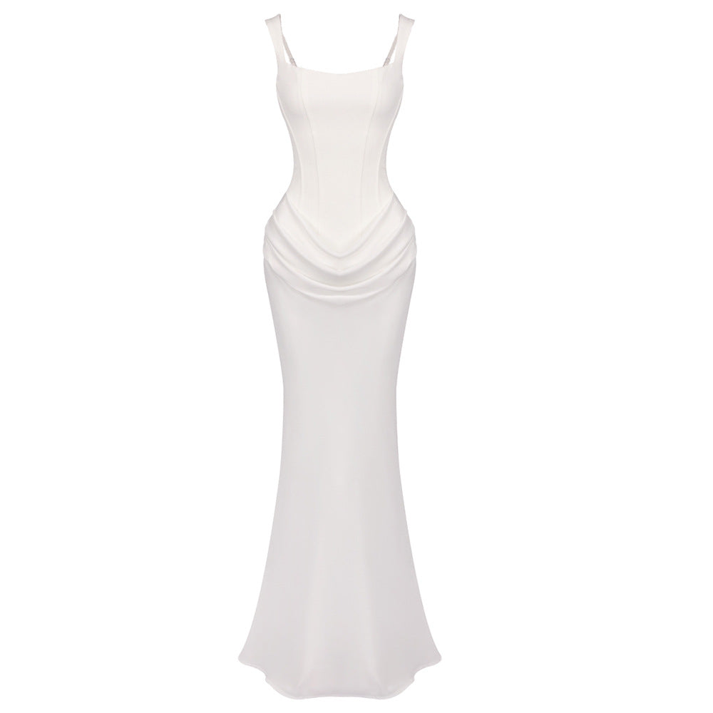 Women?s Drawstring Design Pleated A-Line Sleeveless Long Dress