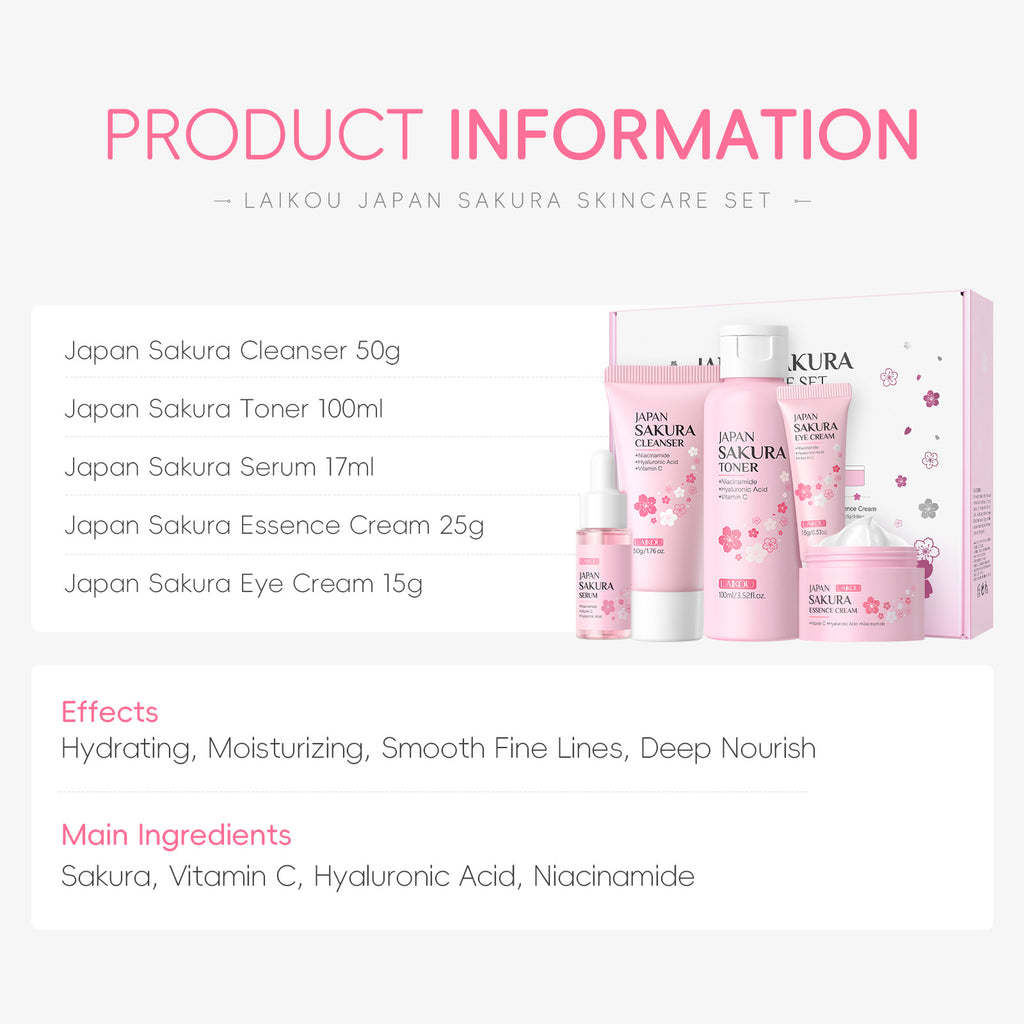 Laikou Japanese Sakura Hydrating Skincare Set 5-Piece Gift Box